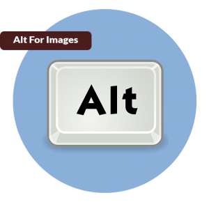 The words "Alt For Images" above a white computer keyboard key with the letters A L T in black representing alternative text for images.